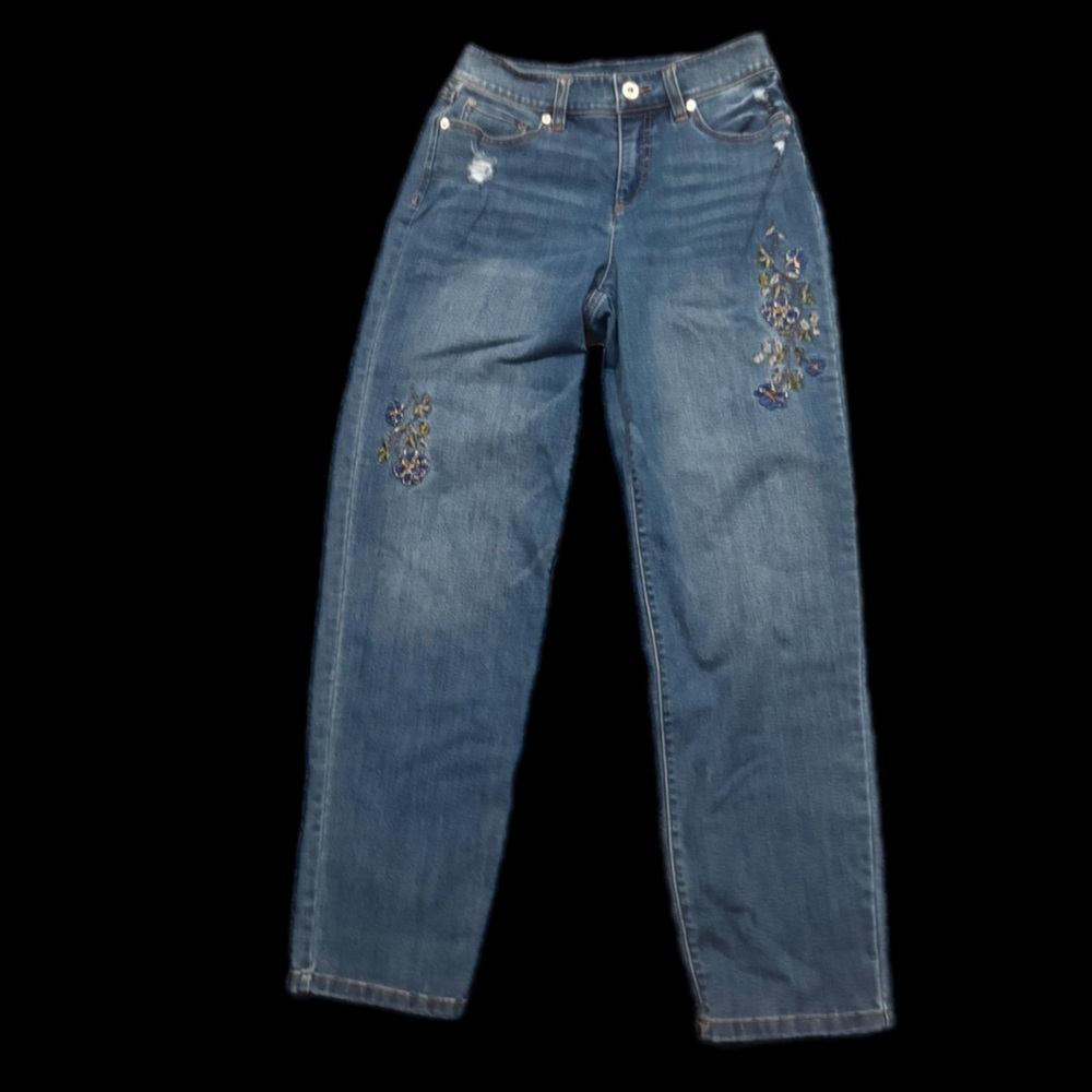 Inc‎ Women's Blue Embroidered High Rise Boyfriend Jeans